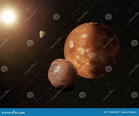 planet mars   moons phobos  deimos stock photo image