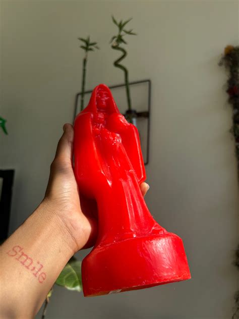 Red Santa Muerte Candle – 10–11 inches – Zemi Workshop