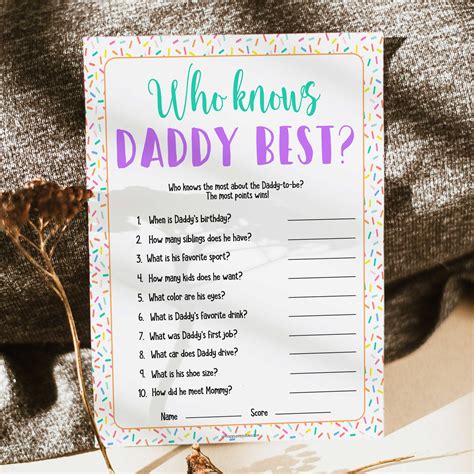 Who Knows Daddy Best Game - Baby Sprinkle Printable Baby Games