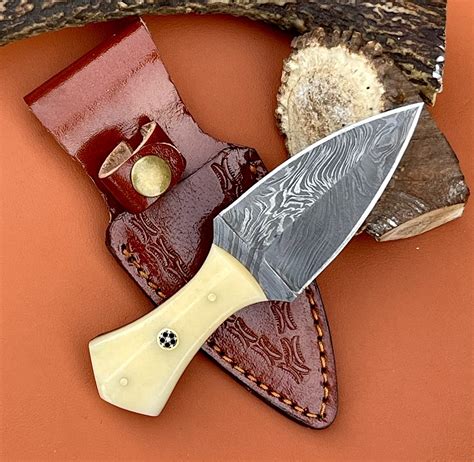 Buy JNR Traders Handmade Damascus Mini Dagger fixed blade Hunting Boot with Leather Sheath 6 ...