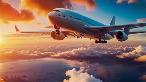 A plane is flying over the ocean and the sky is a beautiful sunset ...