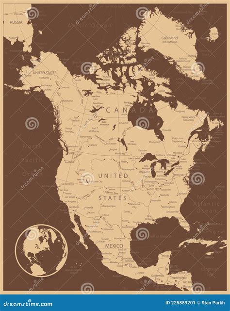 North America Antique Map. Highly Detailed Map Stock Vector
