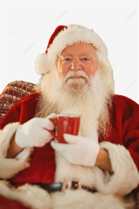 Happy Santa Claus Holding A Red Mug Homey Portrait Apartment, Caucasian ...