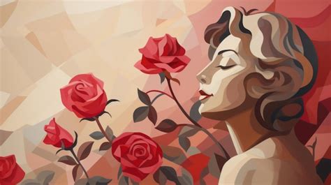 Premium AI Image | Romantic Women Painting With Roses And Geometric ...