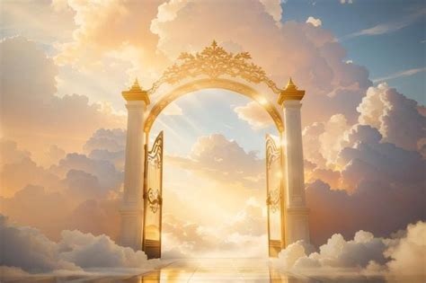 Puertas del cielo con luz dorada | Foto Premium