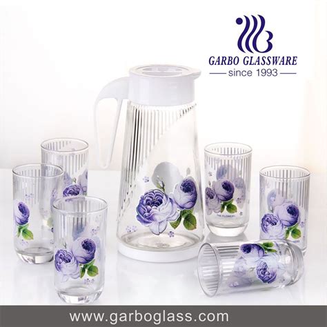 7 pcs glass water set with glass jug and tumbler and nice flower design ...