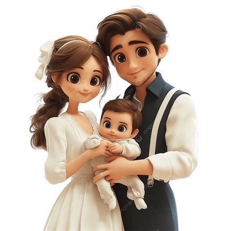Cute Cartoon Family With Baby 3d Render Clipart Illustration, Cartoon