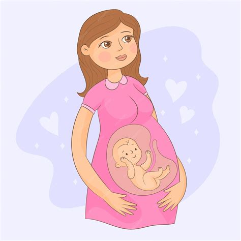 Joven madre esperando bebé tiempo de embarazo feto en el útero | Vector