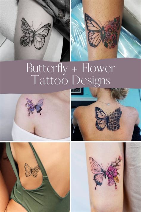 47 Beautiful Half Butterfly Flower Tattoo Ideas - Tattoo Glee