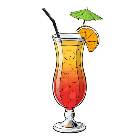 Cocktail Sex on the beach, hand drawn alcohol drink with orange slice