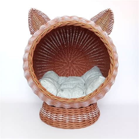 Cozy wicker cat bed Brown cat house Wicker cat basket Bed wi - Inspire ...