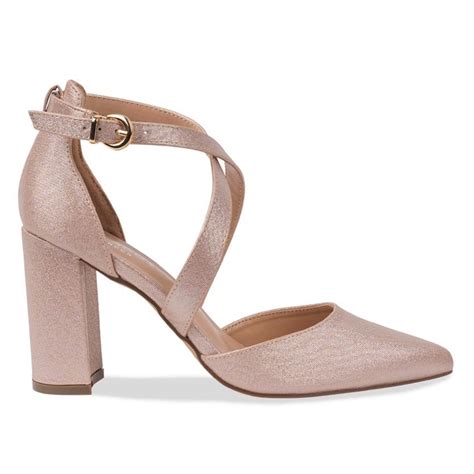 Paradox London Rylee Nude Cross Strap Block Heel Court Shoe