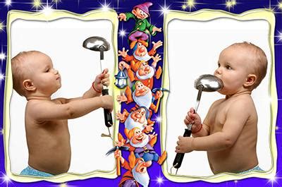 Семь весёлых гномов, мультяшные фоторамки на две фотки онлайн