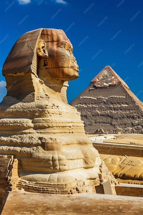 premium photo  large sphinx statue  front   pyramid