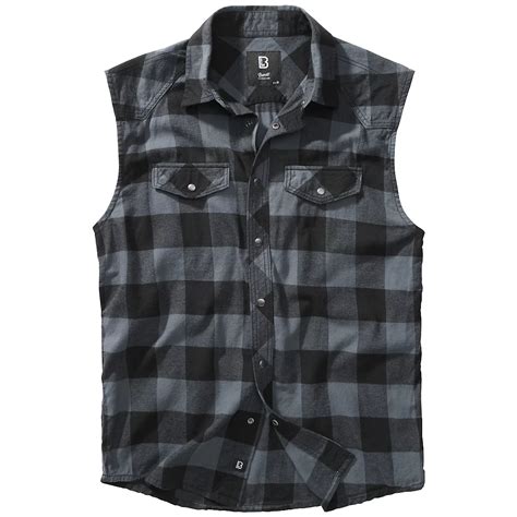 brandit checkshirt sleeveless black grey size xxxxxx large