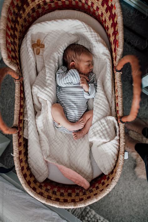 Newborn Baby Sleeping In Bassinet