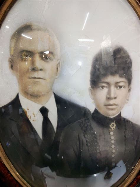 Antique Photo Mixed Race Interracial Couple in Oval Bubble Glass Frame
