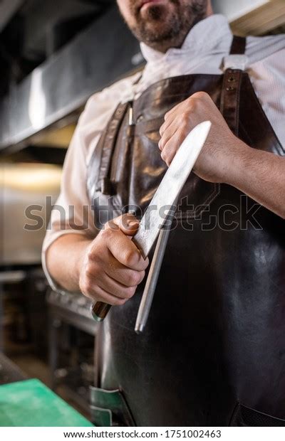 Closeup Butcher Leather Apron Sharpening Blade Stock Photo (Edit Now ...