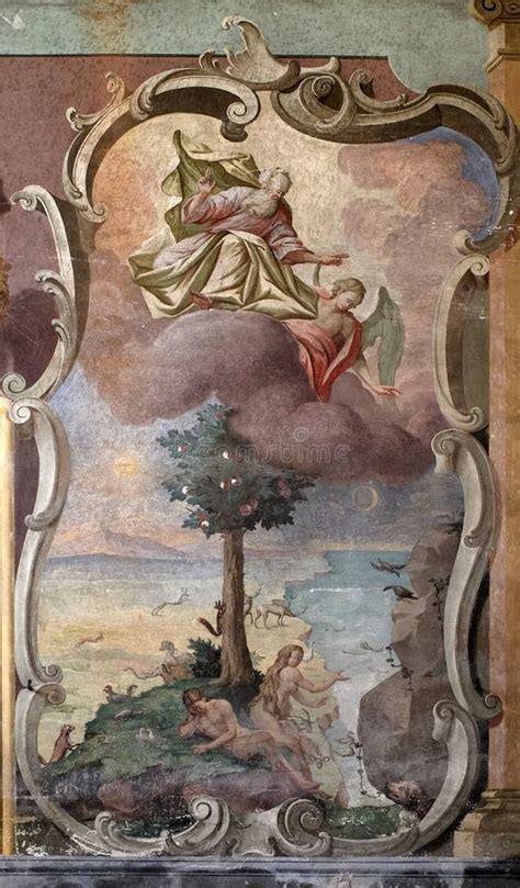 Adam and Eve in the Garden of Eden, Fresco on the Ceiling of the Saint ...