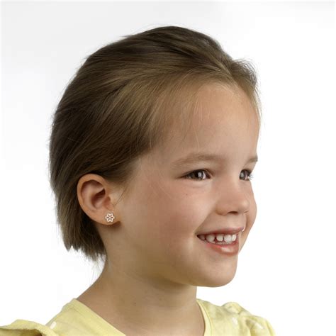 Lisa Rózsaszín fehér virág 14K arany gyerek fülbevaló - JTAG-0314