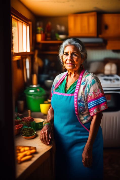 Lexica - Wide angle brazilian mother an apron in messy cluttered house