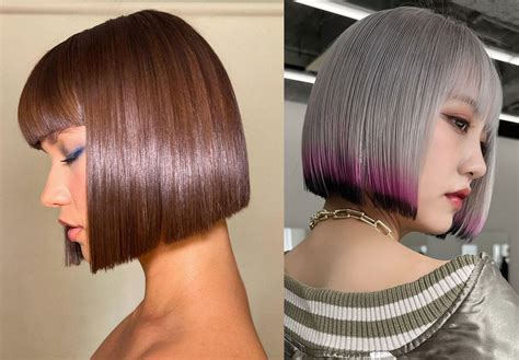 chin length blunt bob  fringe ideas  chic sharp