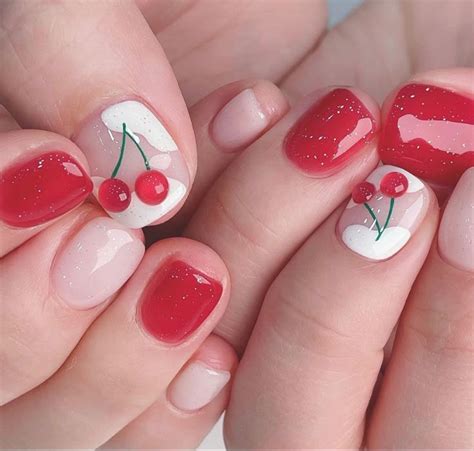 cherry gel nails cherry nails pretty gel nails cute simple nails