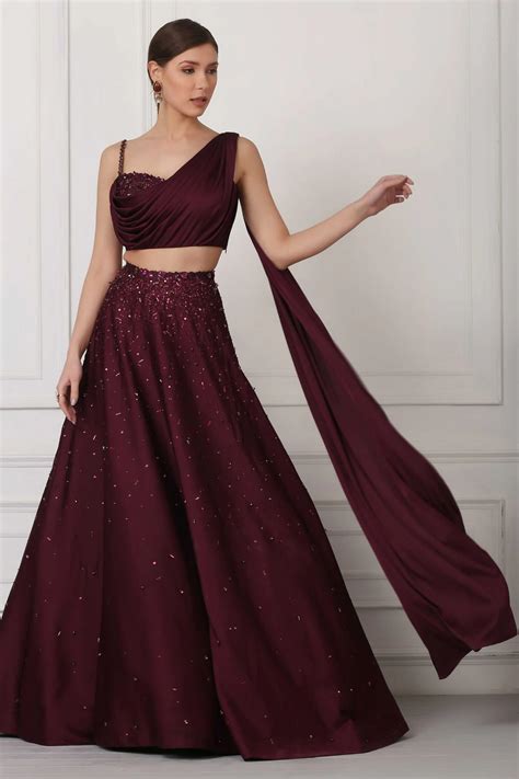 buy pooja peshoria satin draped blouse  embroidered lehenga set