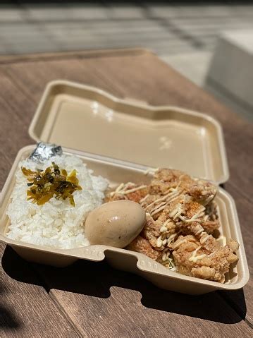 jumbo karaage bento japanese style fried chicken lunch box  boiled