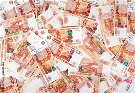 Heap of five thousand russian rubles banknotes as background Stock ...