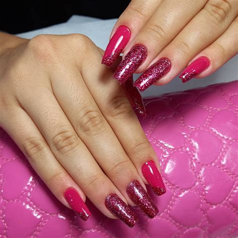 Ideias De Unha Rosa Com Glitter - Unhas Com Ponta De Glitter Rosa