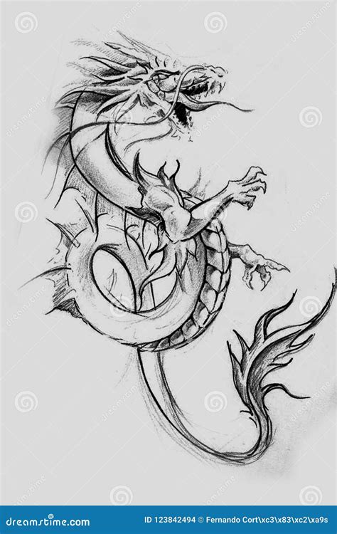 Lizzard дракона, эскиз татуировки, Handmade дизайн над винтажным Pape ...