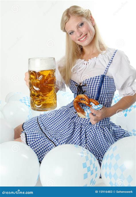 Bavarian Oktoberfest Girl Cheers With Beer Mug Stock Image - Image ...