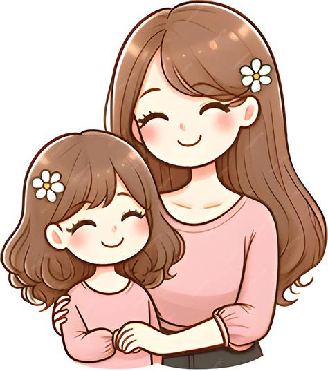 美しい母と娘の手絵 クリップアート 白い背景のクリップアート プラン イラスト | プレミアム写真