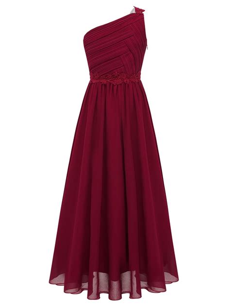 YiZYiF Big Girls Shiny Beaded One Shoulder Evening Proms Dress High-low