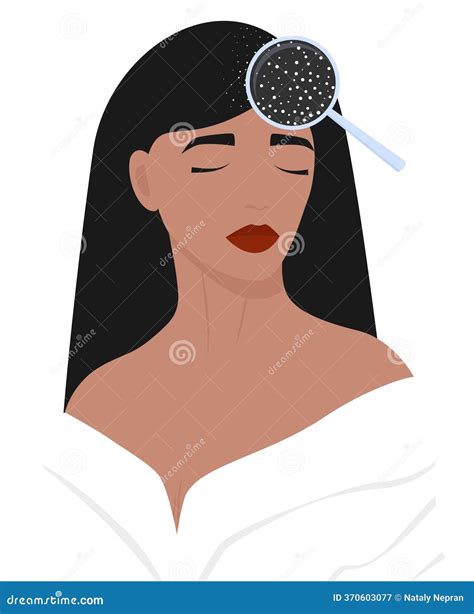 Dandruff On The Head Of Pretty Woman. Disease And Treatment Of The