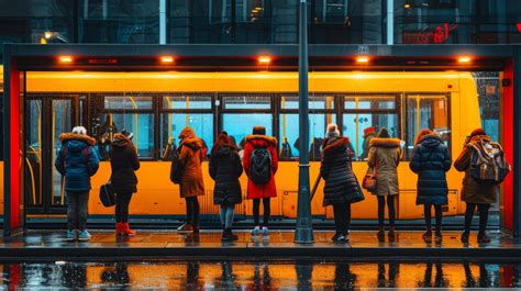AI generated Group of People Waiting at Bus Stop 43162516 Stock Photo