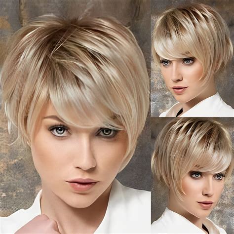 EMMOR HD Lace Front Pixie Cut Human Hair Wig with Bangs - Layered Short ...