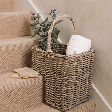Clemmie Wicker Stair Basket – Silver Mushroom