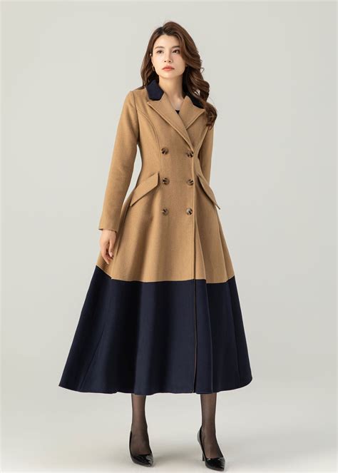 long wool coat winter wool coat patchwork coat womens coat wool