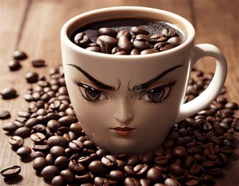 Photograph of a Coffee Cup Surrounded by Java Coffee Beans Stock Photo ...