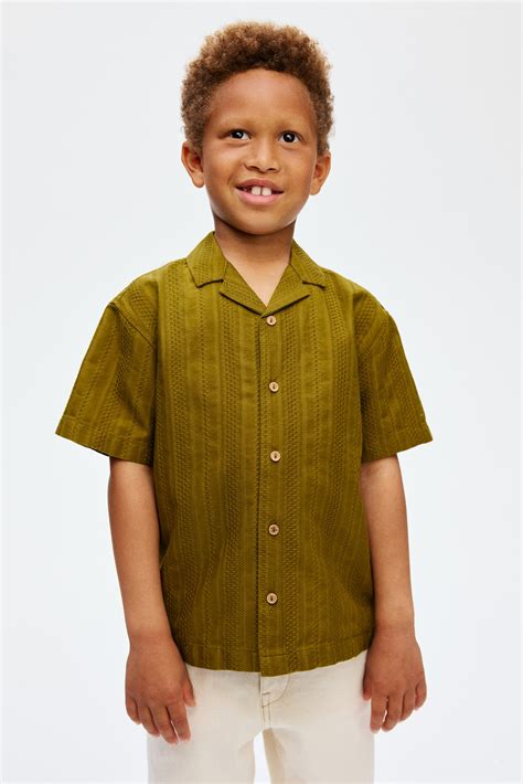 Textured Cotton Resort Shirt - Dark green - Kids | H&M US