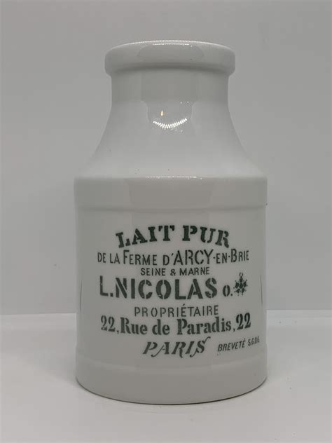 Vintage White Porcelain Milk Bottle with French text Lait Pur de la