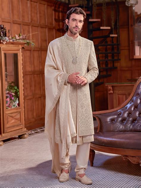 golden art silk sherwani  dupatta  msh