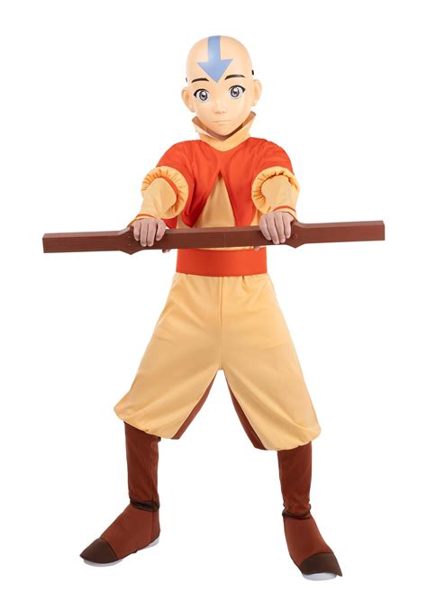 Deluxe Kid's Avatar Last Airbender Aang Costume with Staff