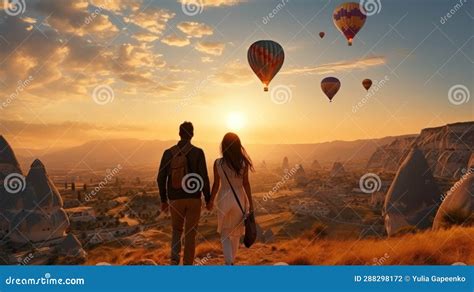 Kapadokya with Flying Air Balloons, Illustration AI Generative Stock ...