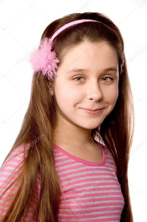 pretty girl   age  eleven isolated  white stock photo