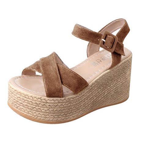 WANYNG Women Solid Bohemian Peep Toe Wedges Thick Bottom Flatform Shoes