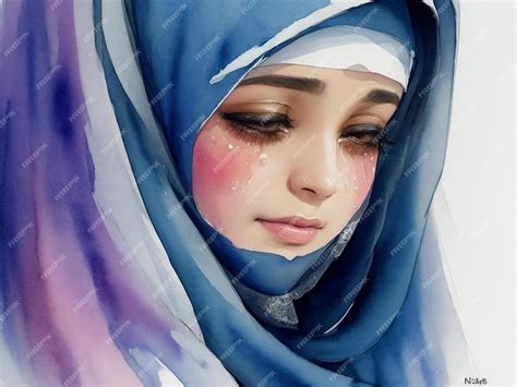 Premium Photo | Watercolor painting islam woman face crying forced to