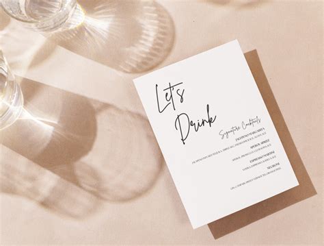 Modern Wedding Bar Menu Wedding Drinks List Template Bar - Etsy